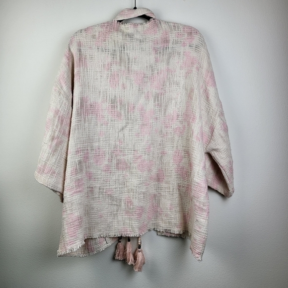 Anthropologie Beautiful Stories Livia Textured tweed Kimono One Size Pink boho - Picture 10 of 12